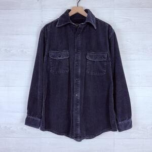 J. Peterman Wide Whale Corduroy Shirt Jacket Men Medium Blue Button Front Fall